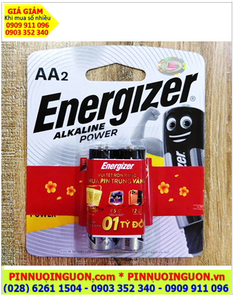 Energizer E91-BP2; Pin AA 1.5v Alkaline Energizer E91-BP2 /LR6 (Singapore) /Loại vỉ 2viên, MẪU TẾT